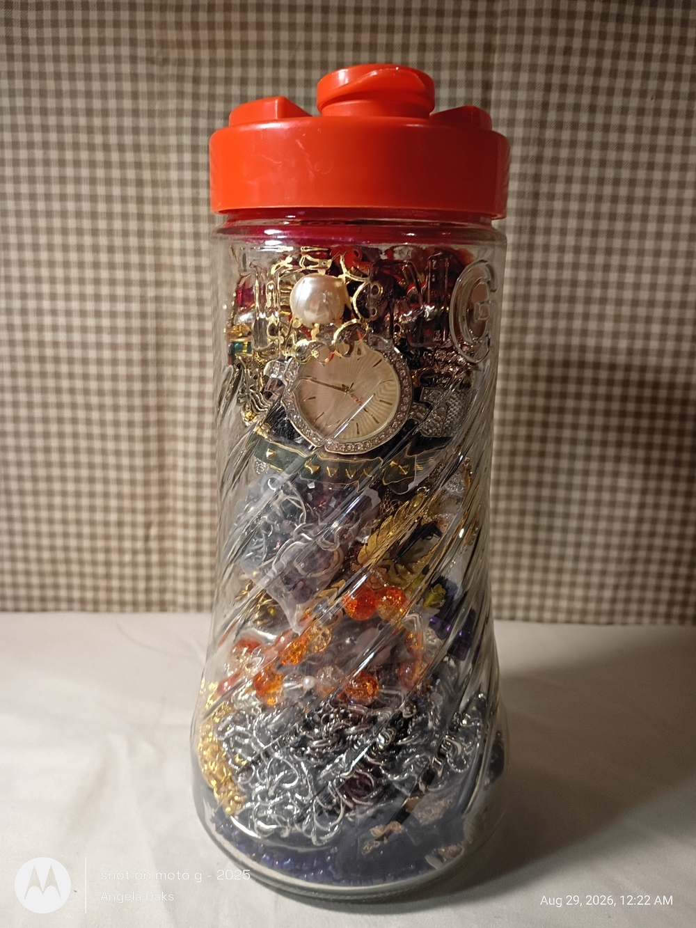 Massive Lot Of Vintage To Modern Assorted Jewelry In A Vintage Tang Jar